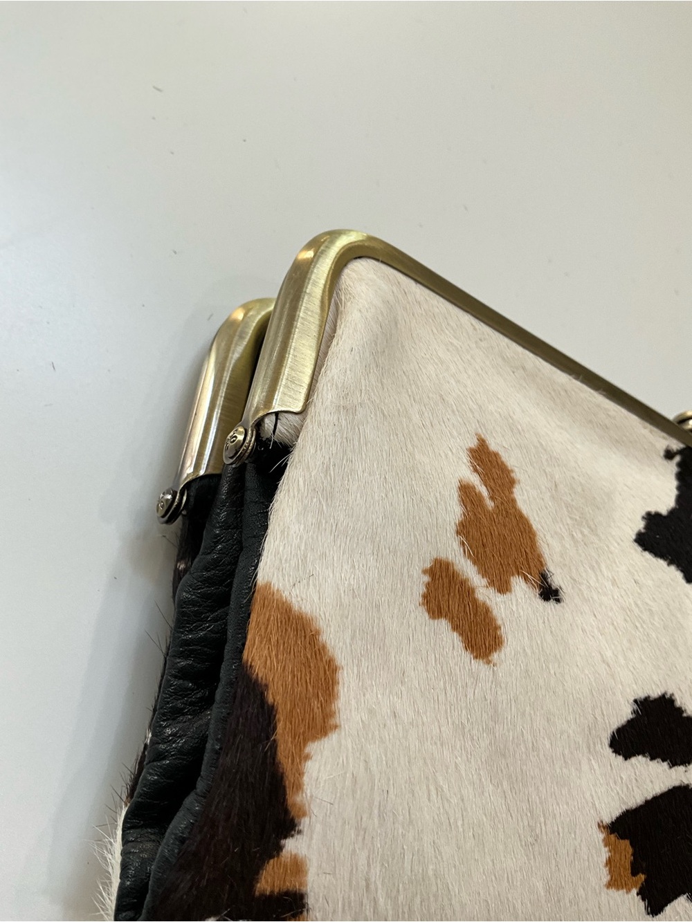HOBO Lauren Cow Print Haircalf Leather Frame Kiss Lock Clutch NWT - Picture 6 of 13